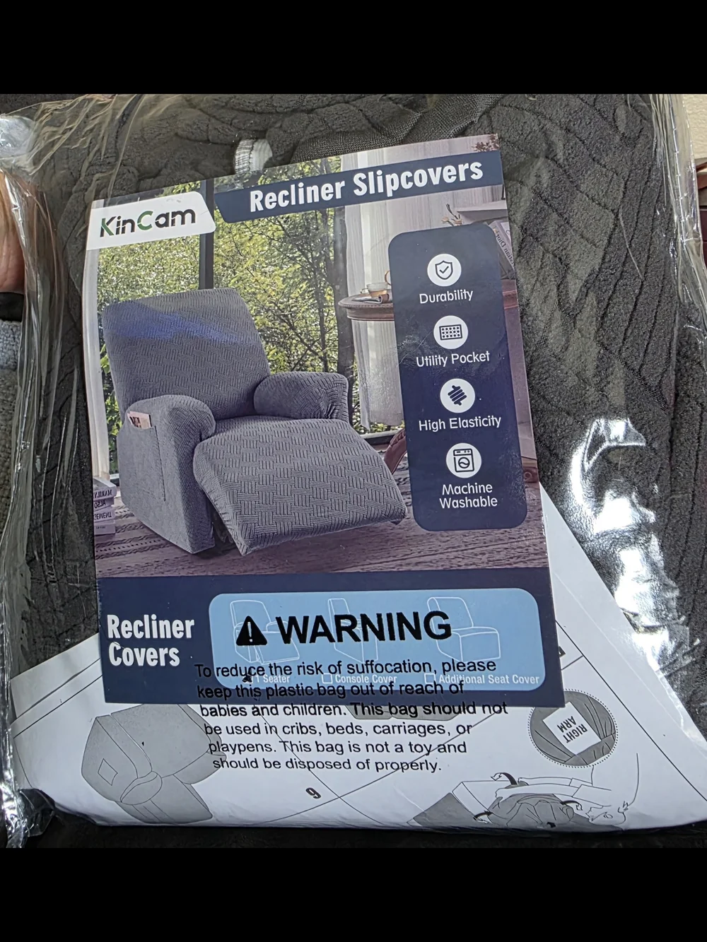 Gray Recliner Slipcover - Stretchy, Machine Washable